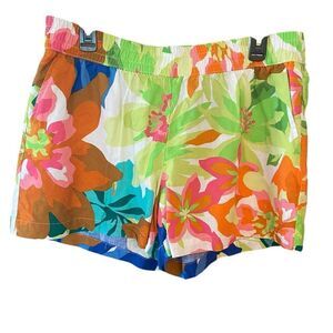 Alani Noelle Sz M Green Yellow Linen/Rayon Floral Adj. Waist Summer Shorts